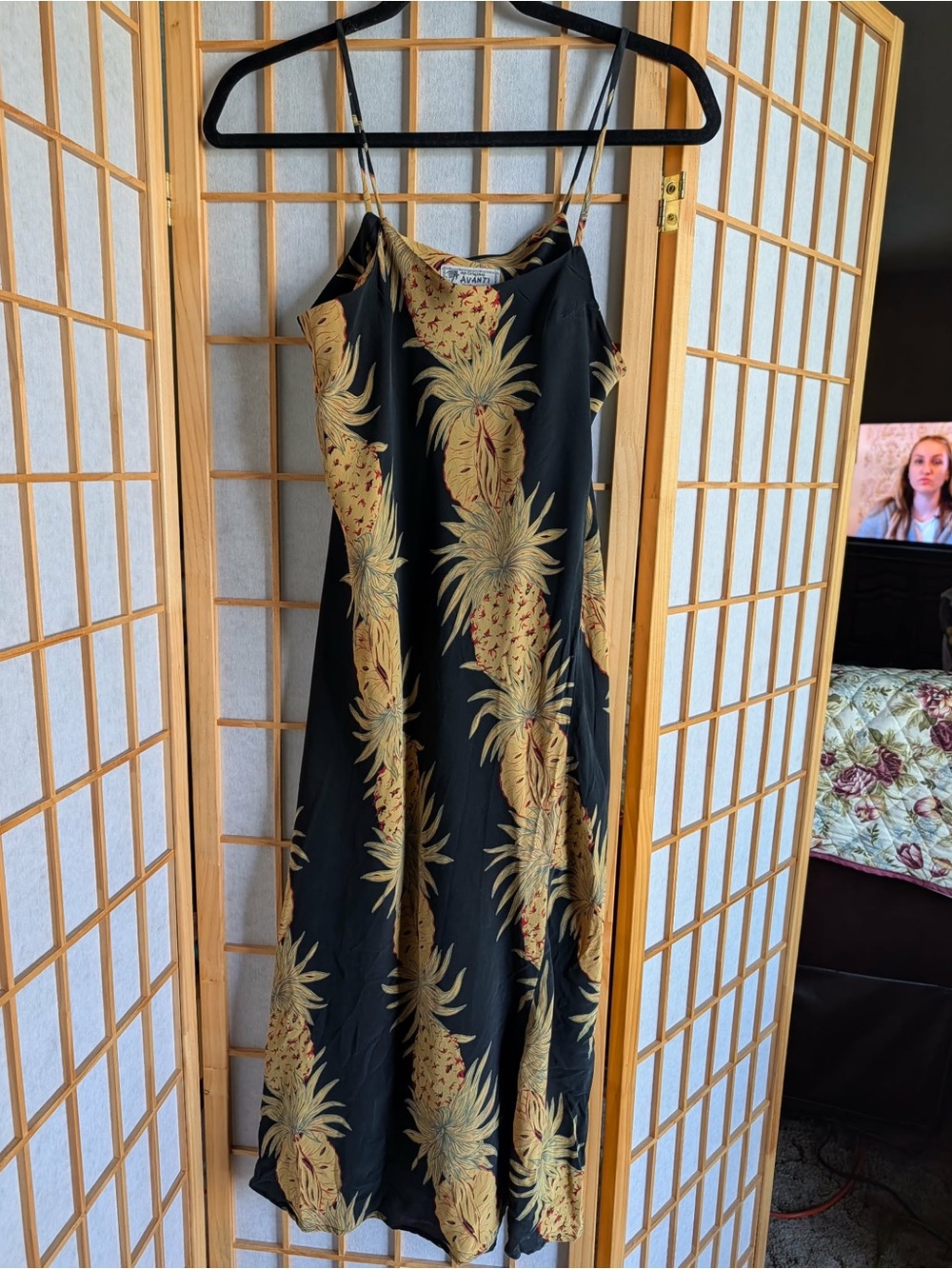Avanti Black Maxi Slip Dress with Yellow Pineapple Print